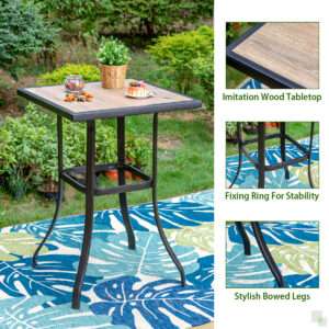 Alternative view of PHI VILLA Patio Bar Height Table with Wood-Like Tabletop & Metal Frame