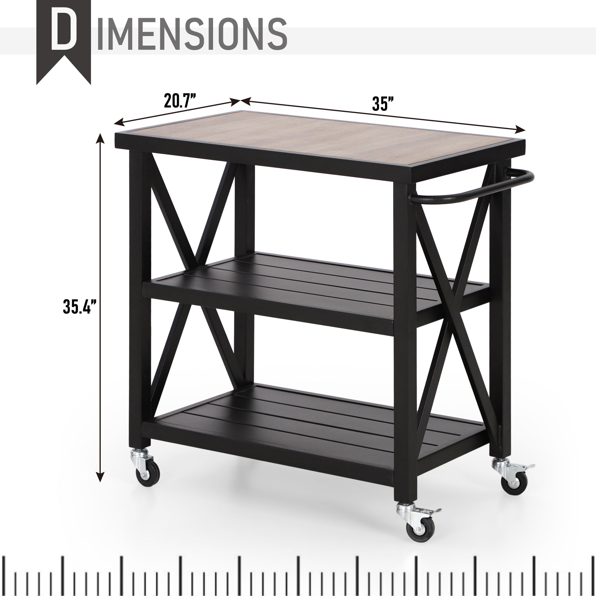 Phi Villa Outdoor Double-Shelf Movable Kitchen Island Cart - Image 6