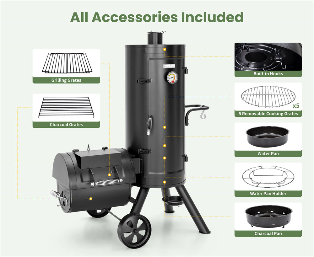 Vertical Charcoal Patio Smoker with Offset Smoke Box Domestic and Heave Duty-Captiva Designs - Image 4