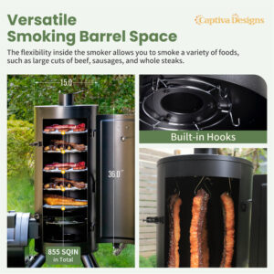 Alternative view of Vertical Charcoal Patio Smoker with Offset Smoke Box Domestic and Heave Duty-Captiva Designs