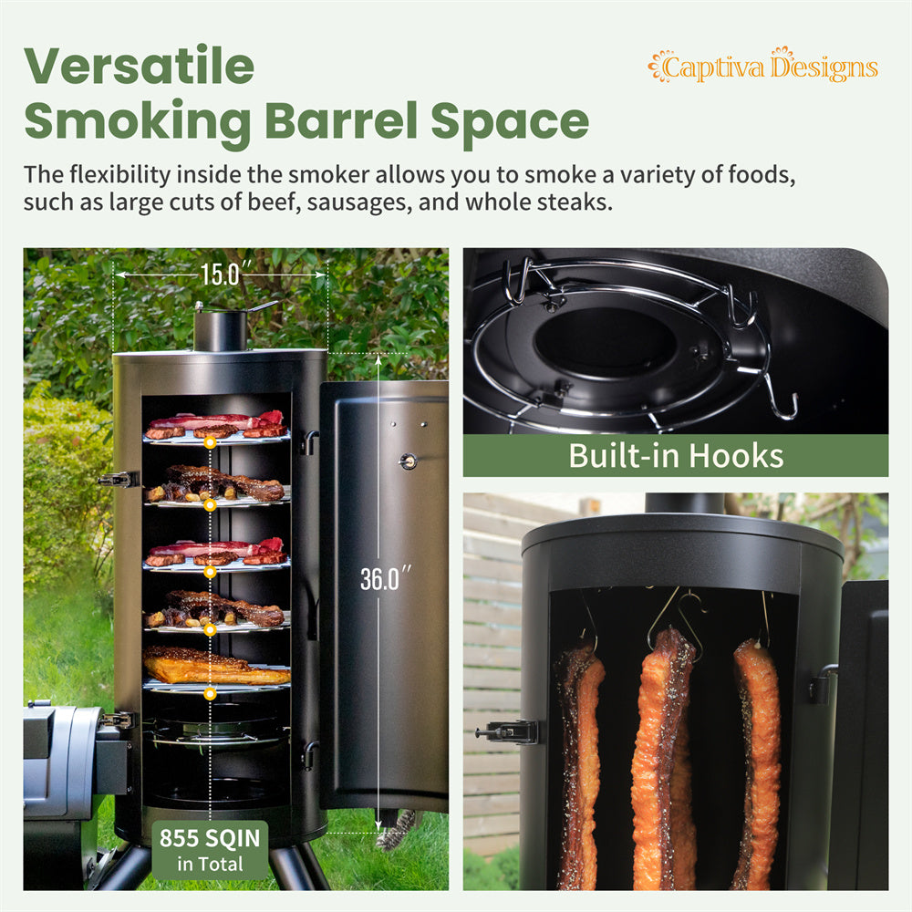 Vertical Charcoal Patio Smoker with Offset Smoke Box Domestic and Heave Duty-Captiva Designs - Image 2