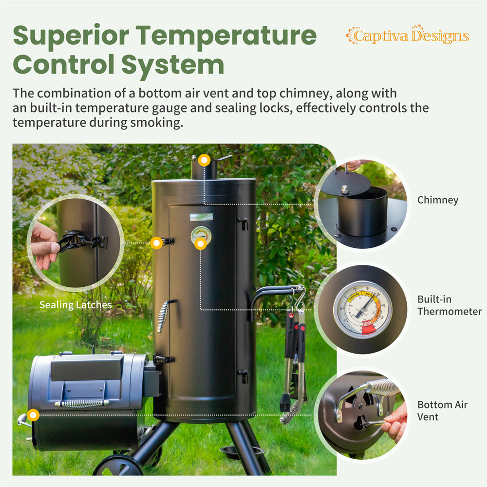 Vertical Charcoal Patio Smoker with Offset Smoke Box Domestic and Heave Duty-Captiva Designs - Image 5