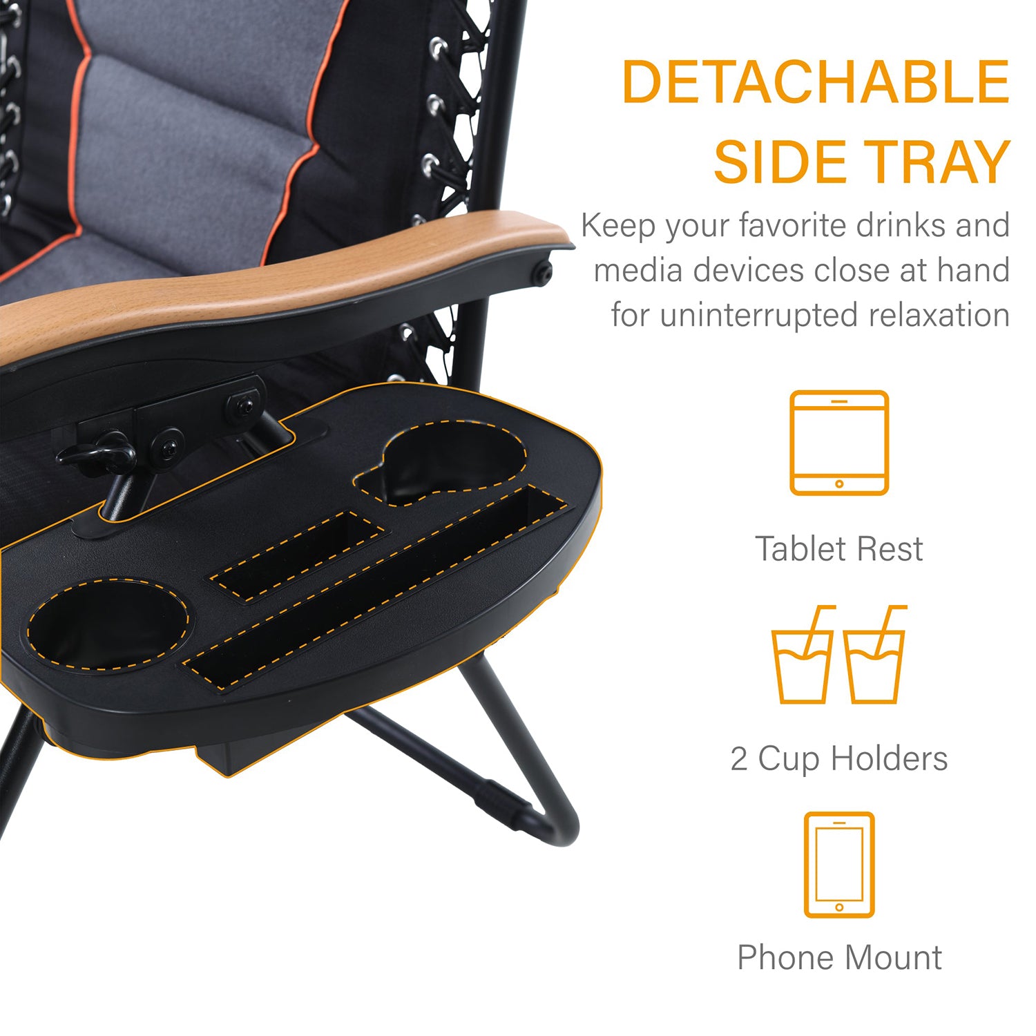 Oversize Padded Adjustable Zero Gravity Chair with Cup Holder - Image 4