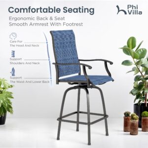 Alternative view of 3-Piece Patio Bistro Set of Blue Textilene Swivel Bar Stools PHI VILLA