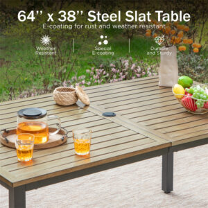 Alternative view of Farmhouse Outdoor Dining Set for 6 with Sling Swivel Chairs