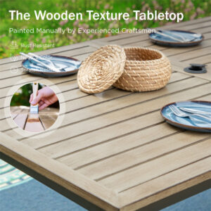 Farmhouse Outdoor Dining Set for 6 with Sling Swivel Chairs