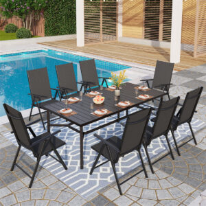 9-Piece Patio Dining Set with Foldable Textilene Chairs Phi Villa