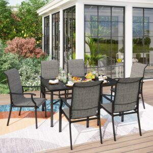 PHI VILLA 7-Piece Outdoor Dining Set with Rectangle Steel Table & 6 Textilene Dining Chairs