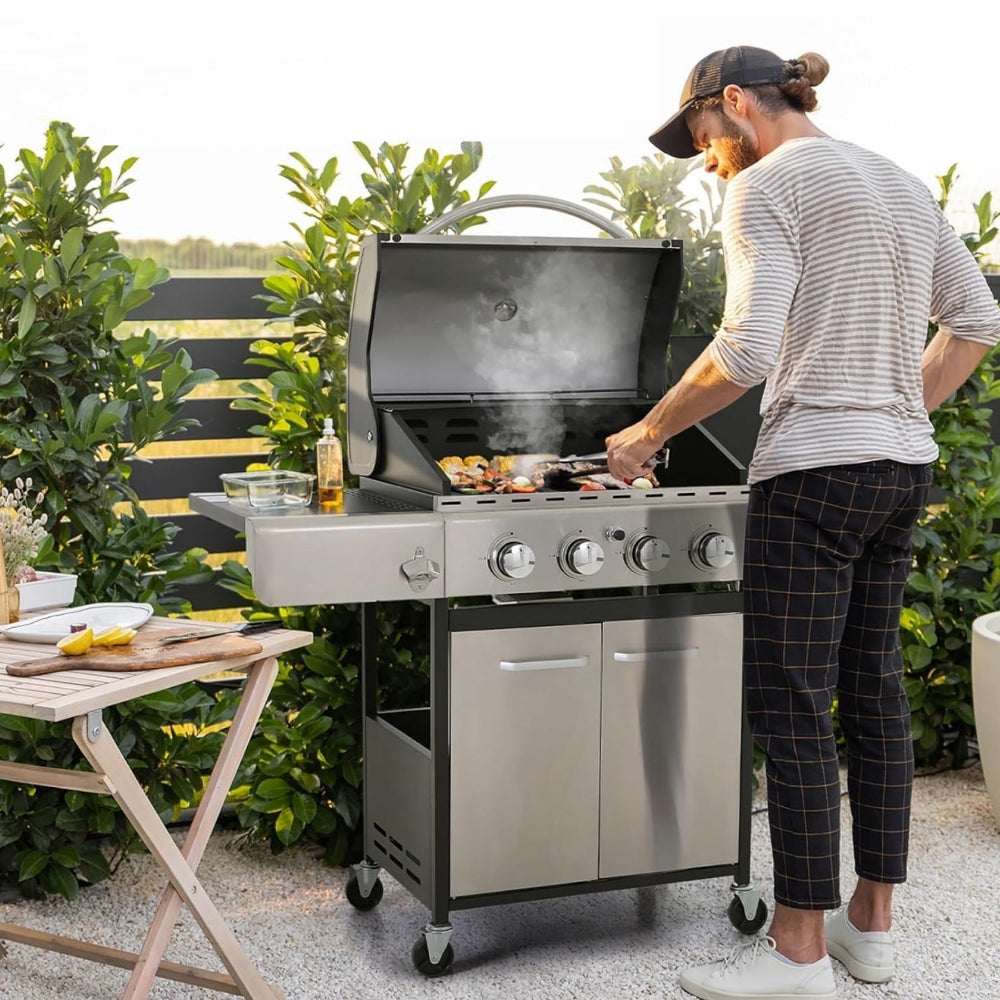Patio Propane Grill BBQ with 4 x 8000 BTU Burners and 10,000 Side Burner-Captiva Designs