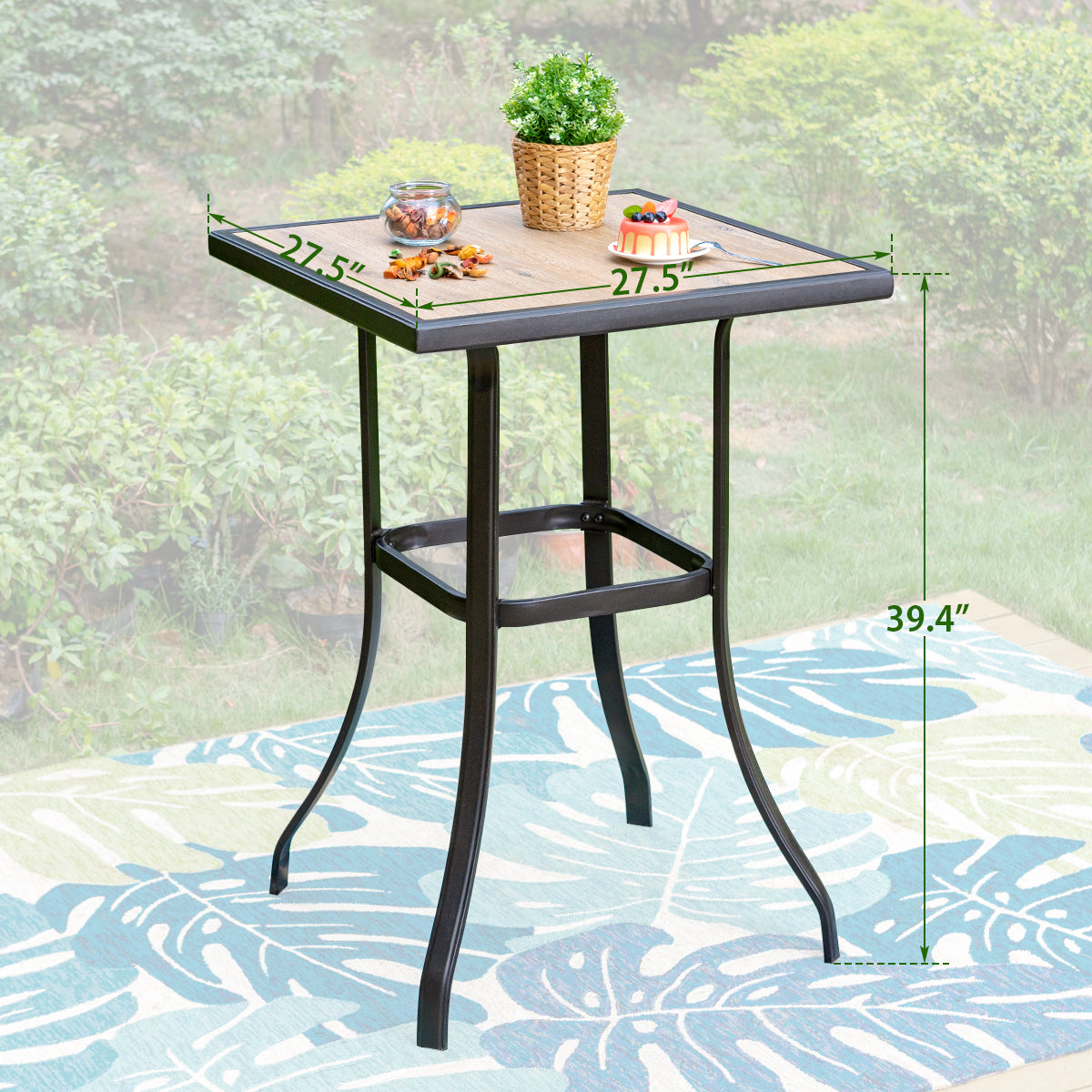 PHI VILLA Patio Bar Height Table with Wood-Like Tabletop & Metal Frame - Image 6