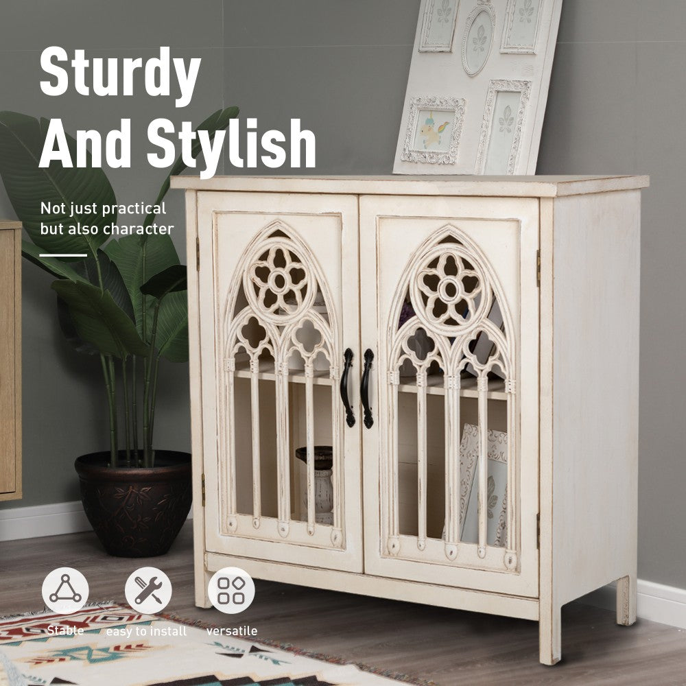 Warm White Hollowed Church Window Accent Cabinet - Image 2