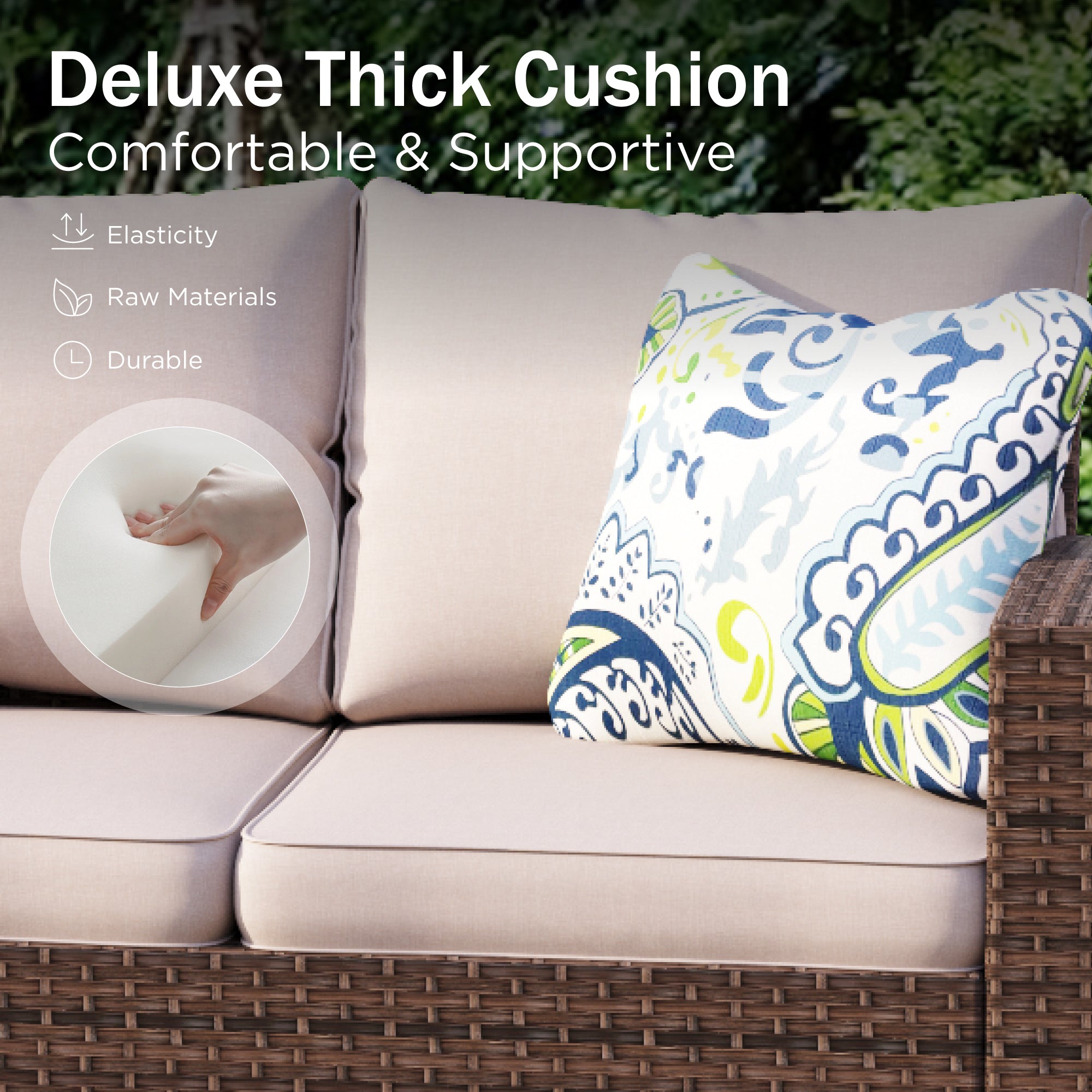 Phi Villa 7-Seater Outdoor Rattan Conversation Sofa Set With Ottomans - Image 3
