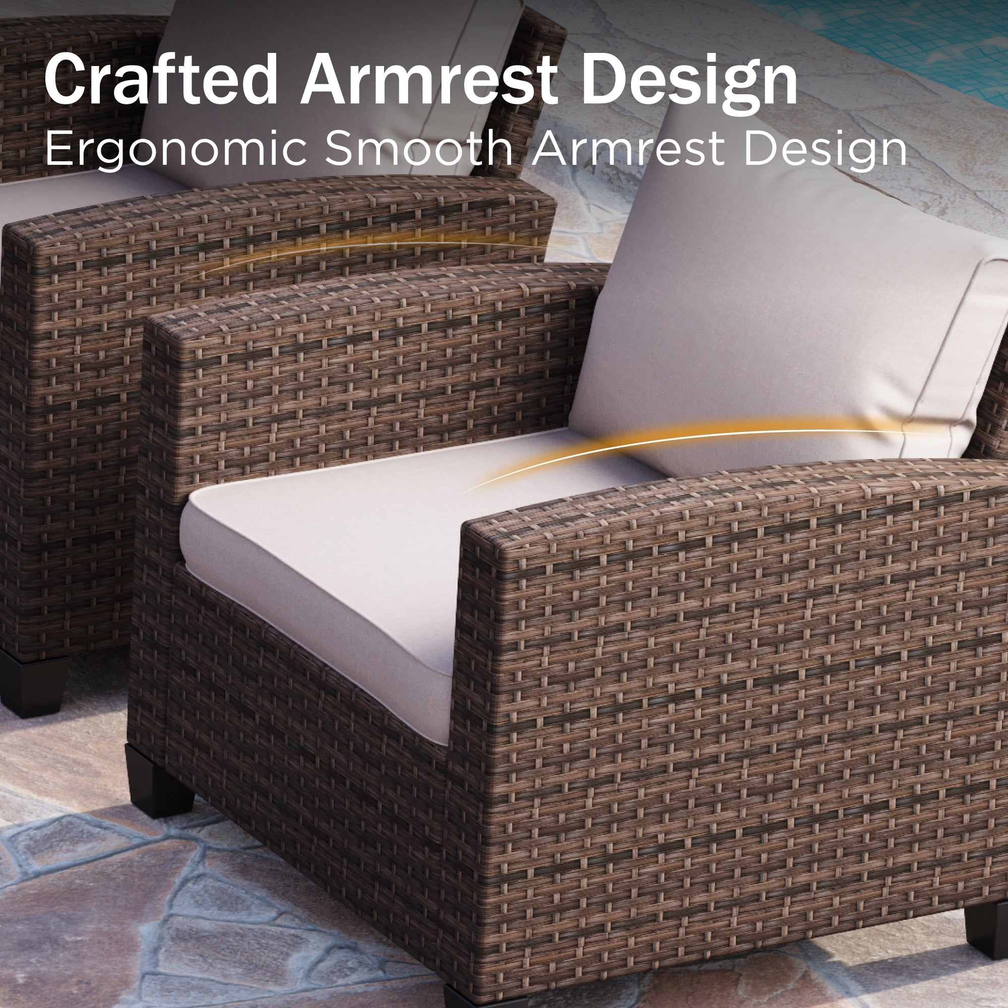 Phi Villa 7-Seater Outdoor Rattan Conversation Sofa Set With Ottomans - Image 6