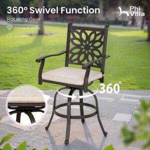 Alternative view of Cast Aluminum High Bar Dining Set with Round Table and 6 Swivel Barstools