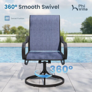 Alternative view of 7-Piece Patio Dining Set Patch Wood-grain Table and Textilene Swivel Chairs Phi Villa