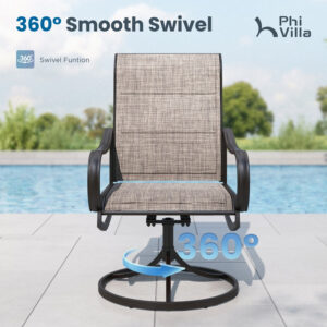 PHI VILLA 5-Piece Patio Dining Set With Wood-look Table & 4 Padded Textilene Swivel Chairs