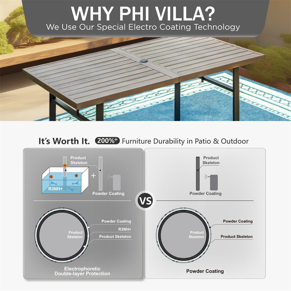 PHI VILLA 7-Piece Patio Dining Set 6 Stackable Chairs and Rectangle Table - Image 4
