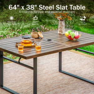 PHI VILLA 7-Piece Patio Dining Set 6 Stackable Chairs and Rectangle Table