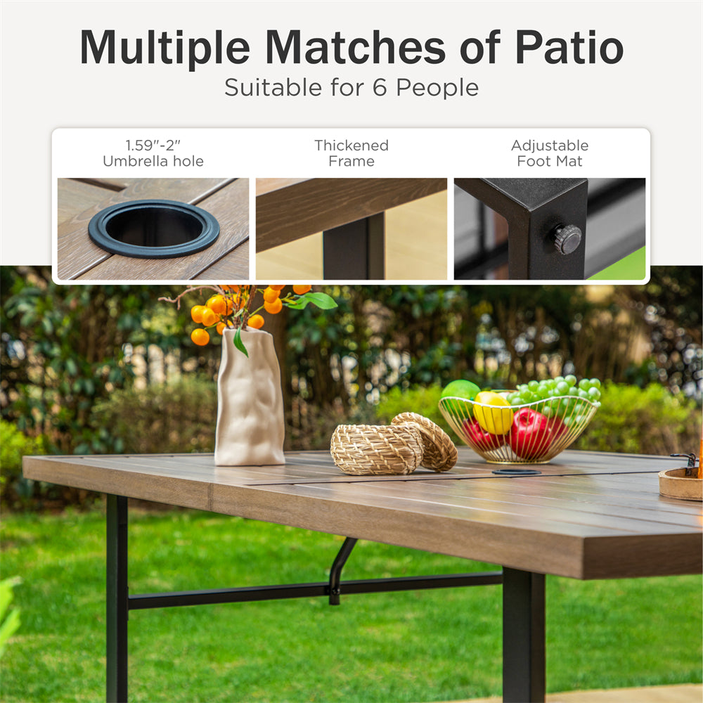 PHI VILLA 7-Piece Patio Dining Set 6 Stackable Chairs and Rectangle Table - Image 3