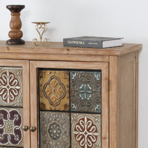 Antique Metal Block Veneer Accent Cabinet