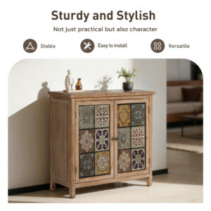 Alternative view of Antique Metal Block Veneer Accent Cabinet