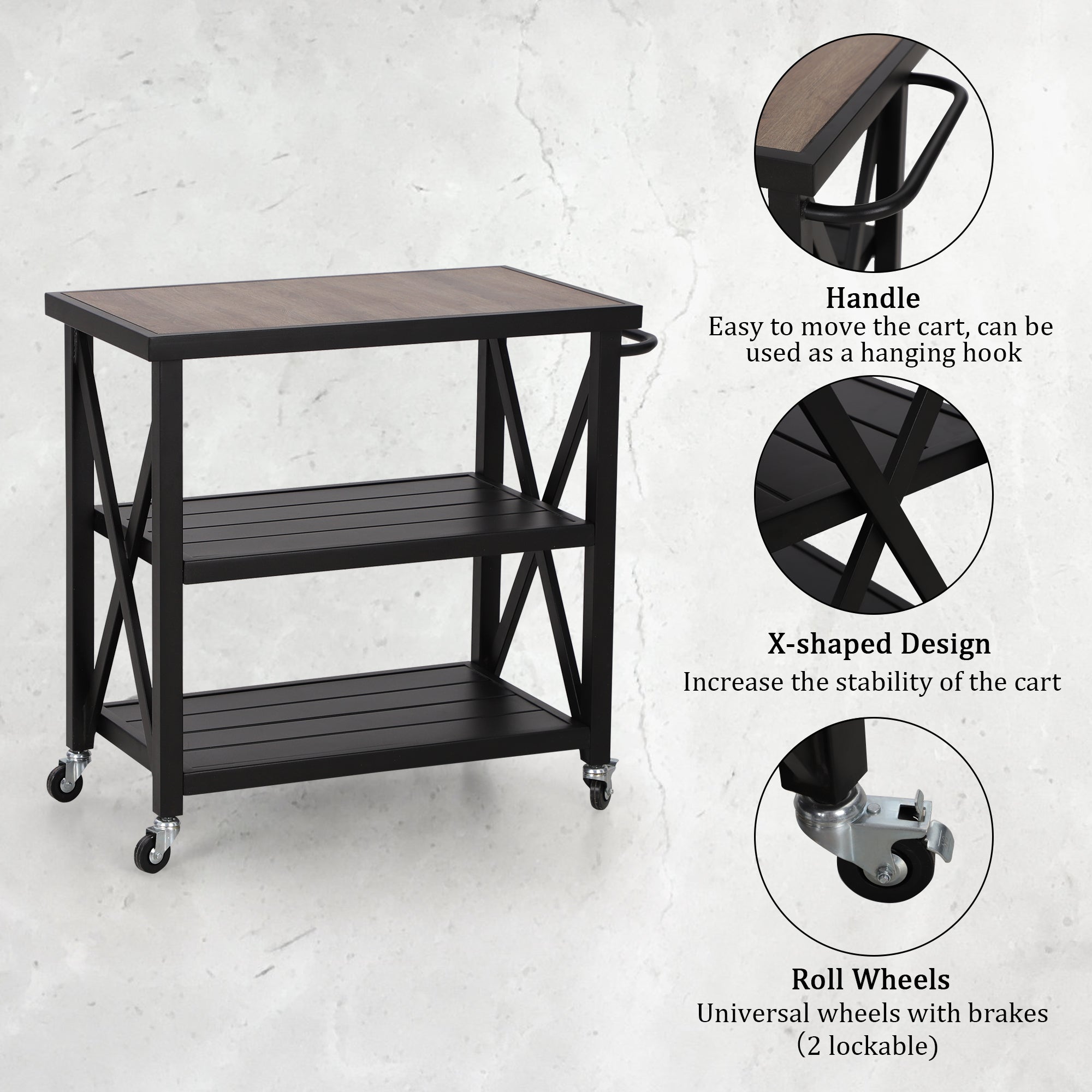 Phi Villa Outdoor Double-Shelf Movable Kitchen Island Cart - Image 3