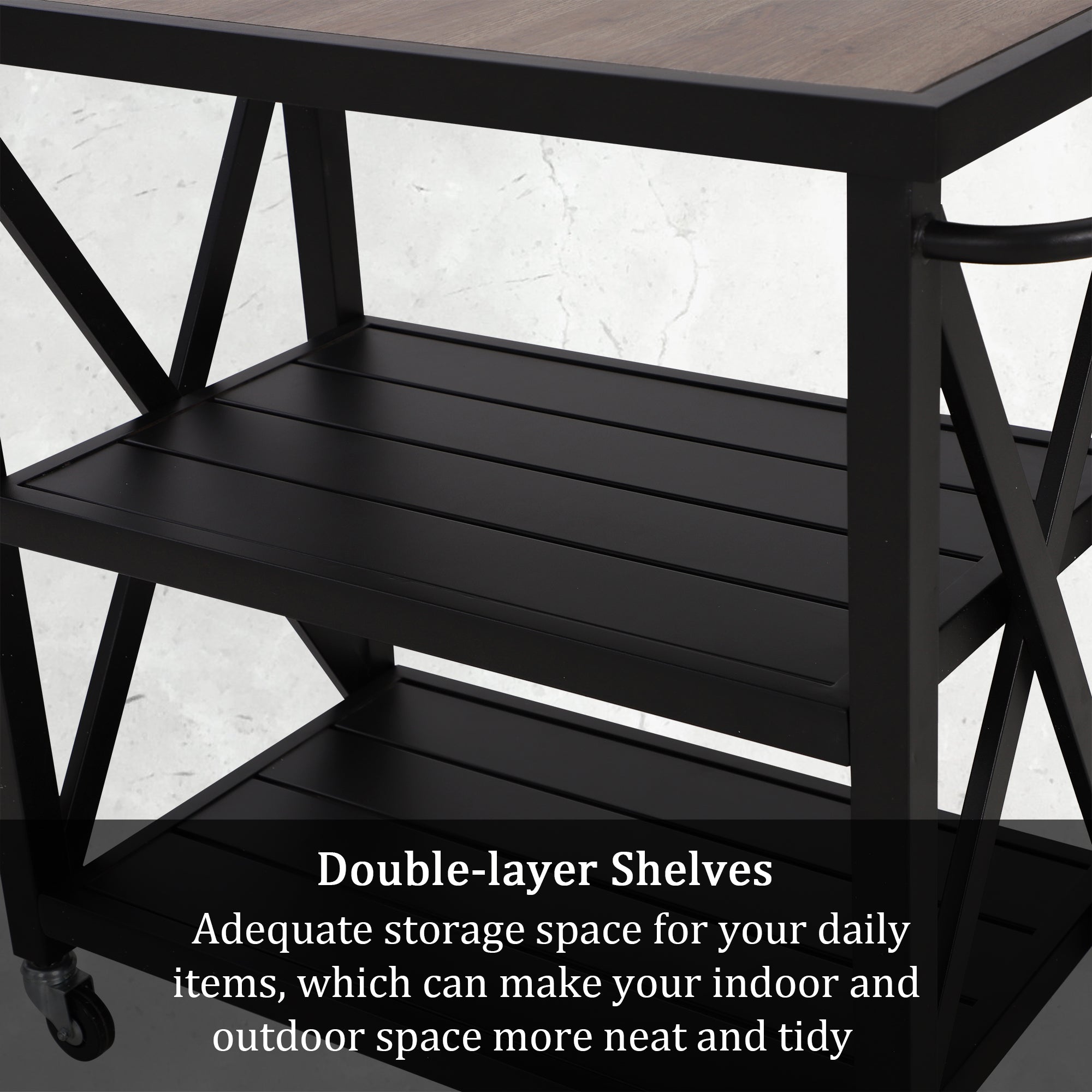 Phi Villa Outdoor Double-Shelf Movable Kitchen Island Cart - Image 4