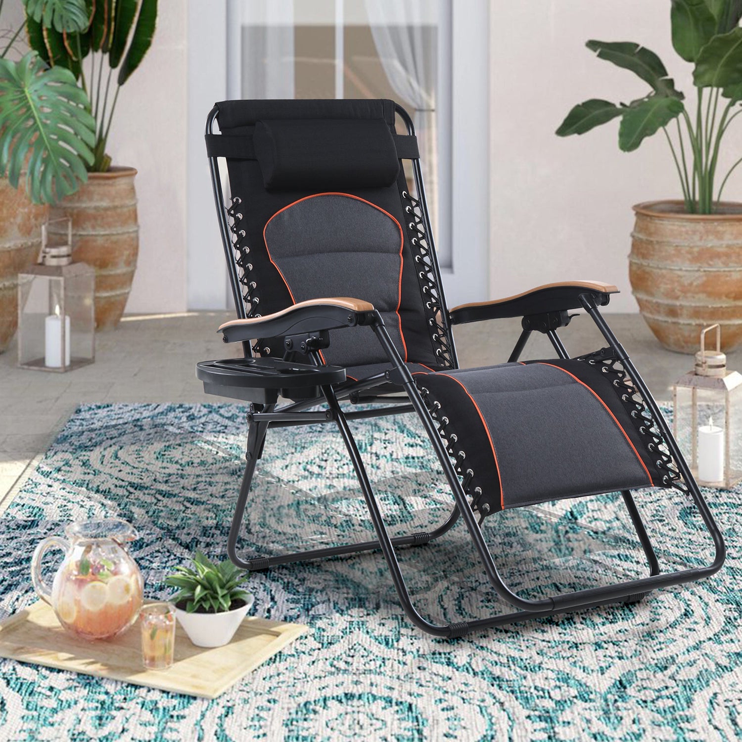 Oversize Padded Adjustable Zero Gravity Chair with Cup Holder