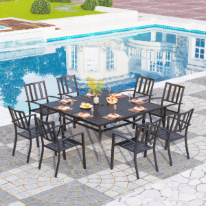 9-Piece Patio Dining Set with Enlarged Square Table and Stackable Chairs