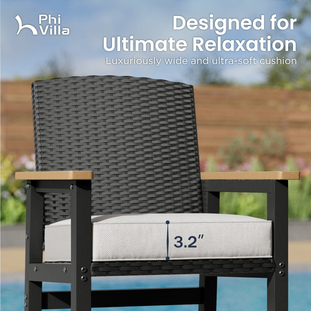 Tranquil 3-Pcs Outdoor High Bar set with HDPE Rattan Bar Stool and Wood-like Table - Image 4