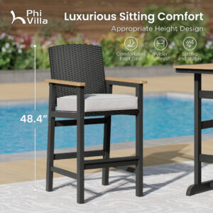 Alternative view of Tranquil 3-Pcs Outdoor High Bar set with HDPE Rattan Bar Stool and Wood-like Table