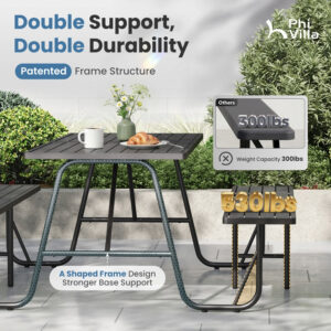 Alternative view of All-Weather Outdoor Picnic Table Set with 2 Benches, Wood-Grain Slat Top