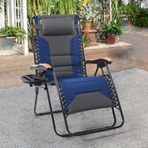 Patio Padded Oversize Recliner Zero Gravity Chair with Cup Holder