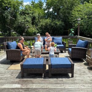 7-Seater Garden Vintage Swivel Rattan Sofa Sets with Ottomans and Table