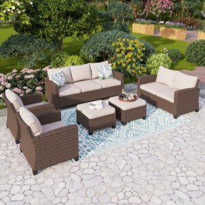 Phi Villa 9-Seater Outdoor Rattan Conversation Sofa Set With Love Seat