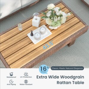 Alternative view of Solana Extra Wide Woodgrain Rattan Table Designed to Complete Sofa Set