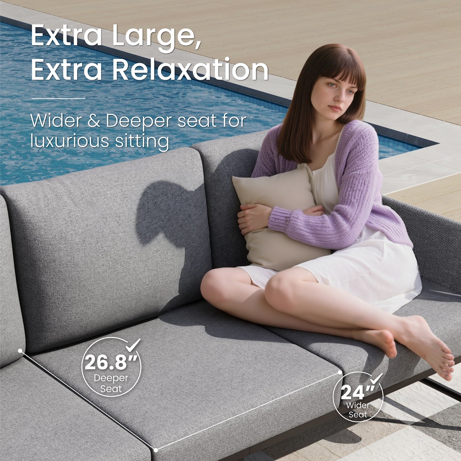 Grey KSLIN™ 5 Seat Patio Sofa with Marble Table - Image 3