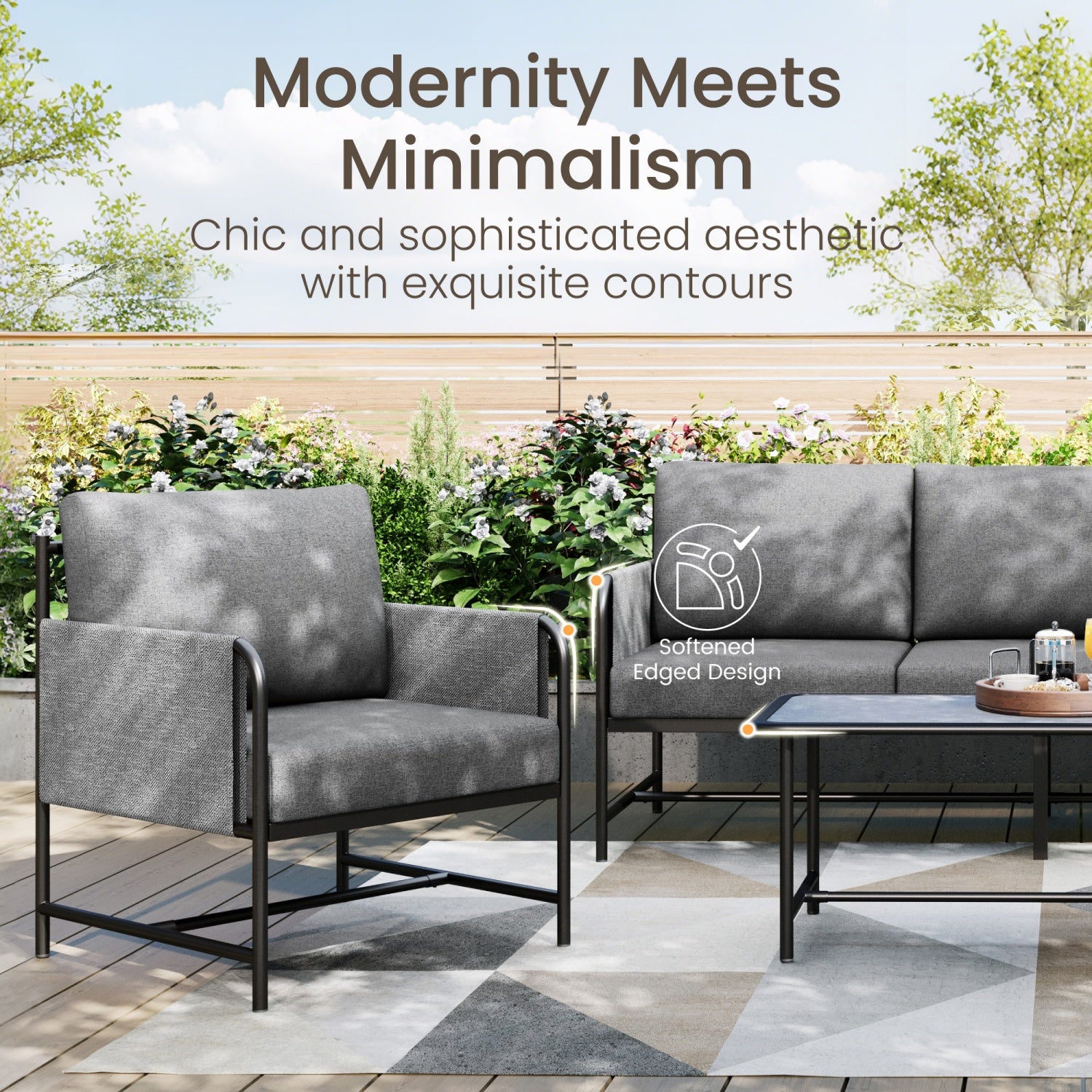 Grey KSLIN™ 5 Seat Patio Sofa with Marble Table - Image 5