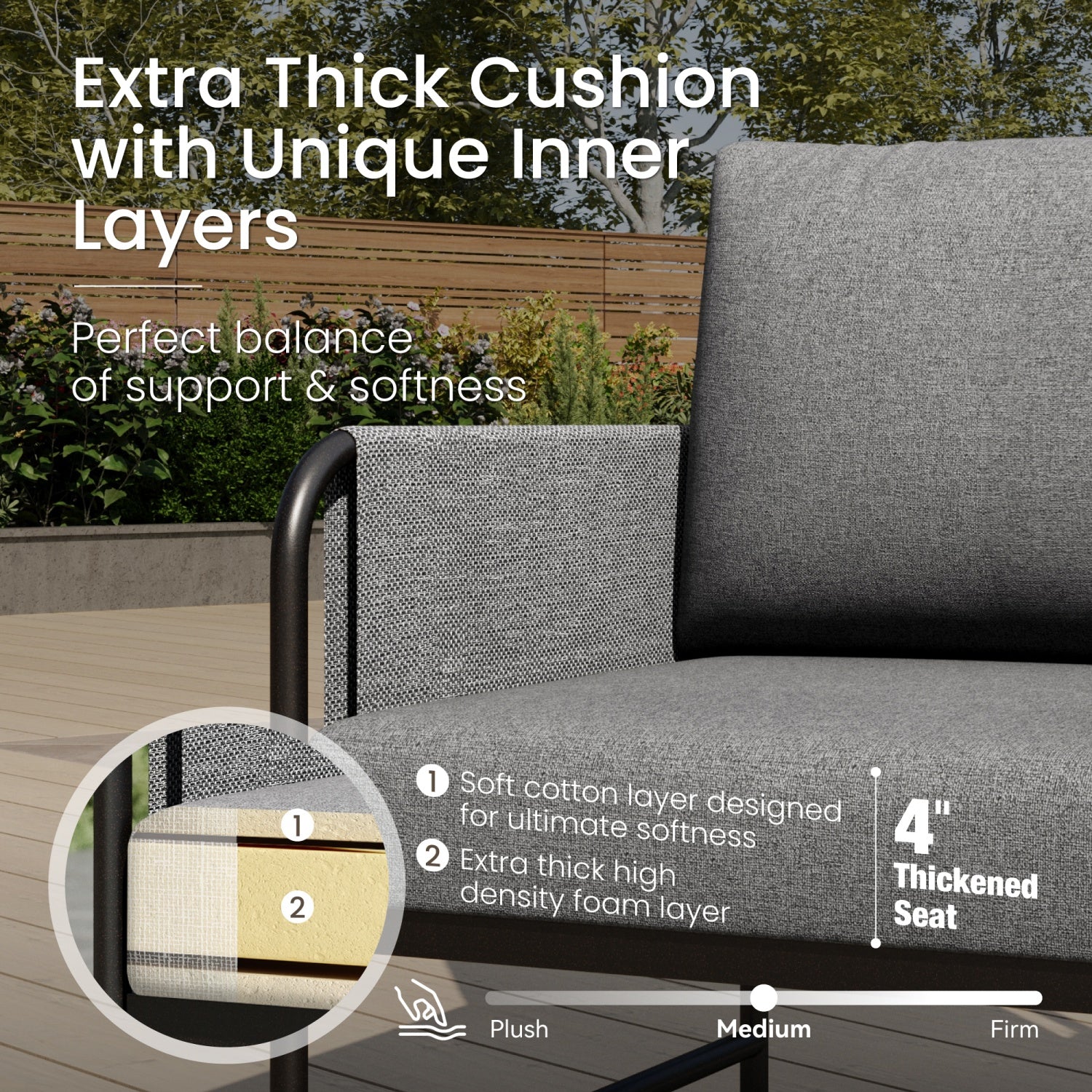 Grey KSLIN™ 5 Seat Patio Sofa with Marble Table