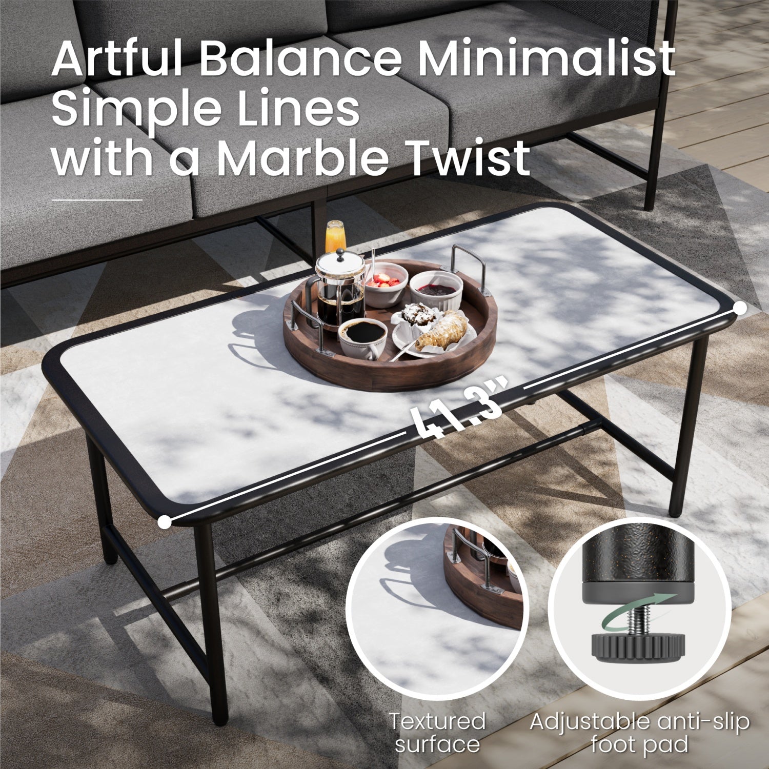 Grey KSLIN™ 5 Seat Patio Sofa with Marble Table - Image 4