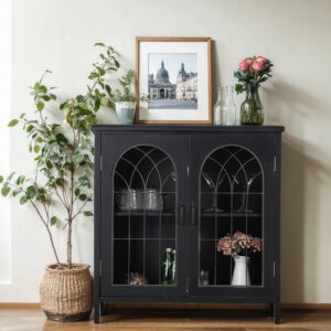 Alternative view of Accent Storage Cabinet with Metal Church Window Doors and Distressed Finish
