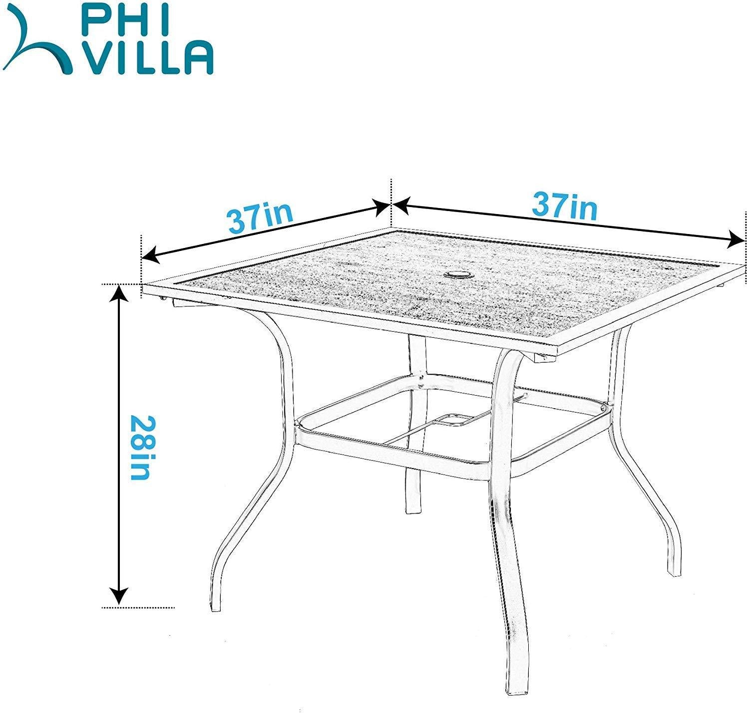 Phi Villa Wood-Look Patio Dining Table with Umbrella Hole - Image 4
