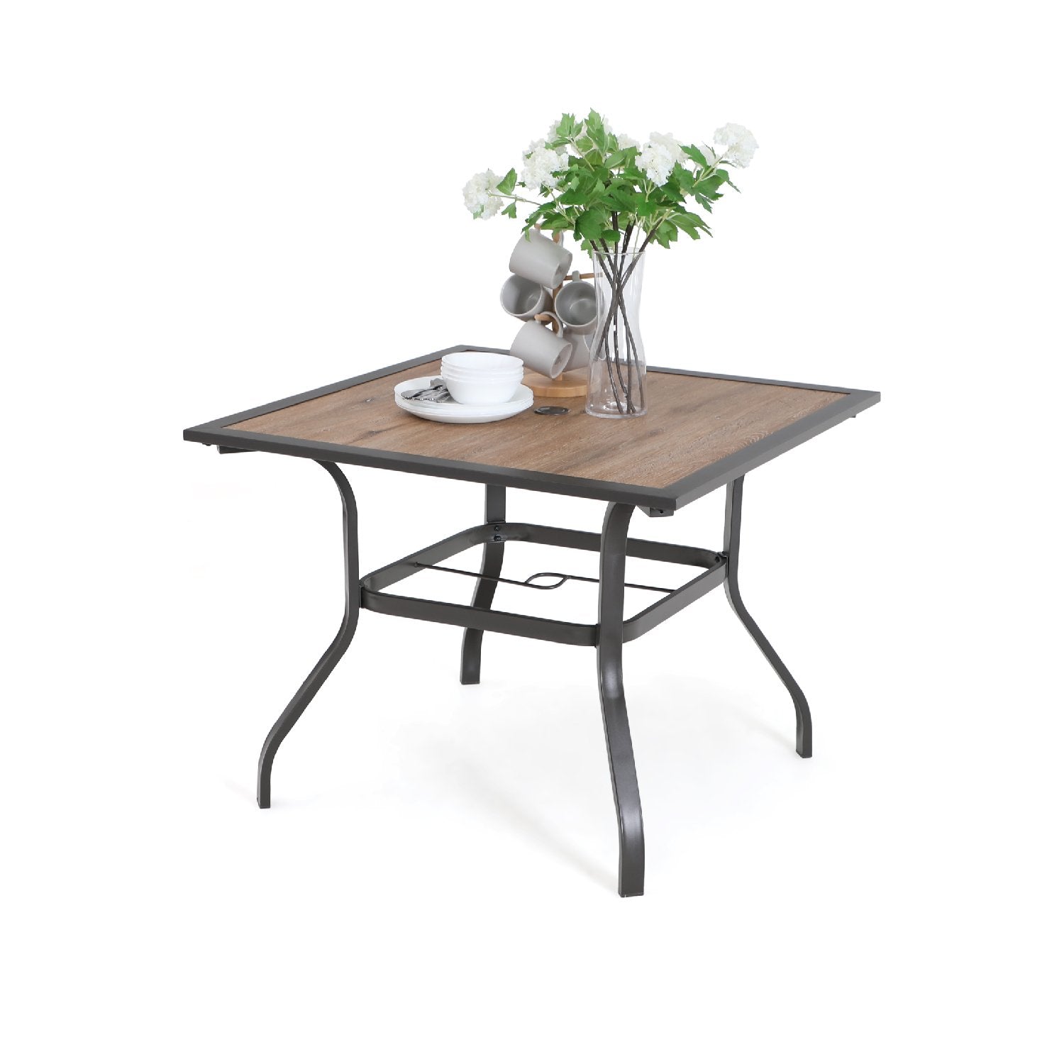 Phi Villa Wood-Look Patio Dining Table with Umbrella Hole
