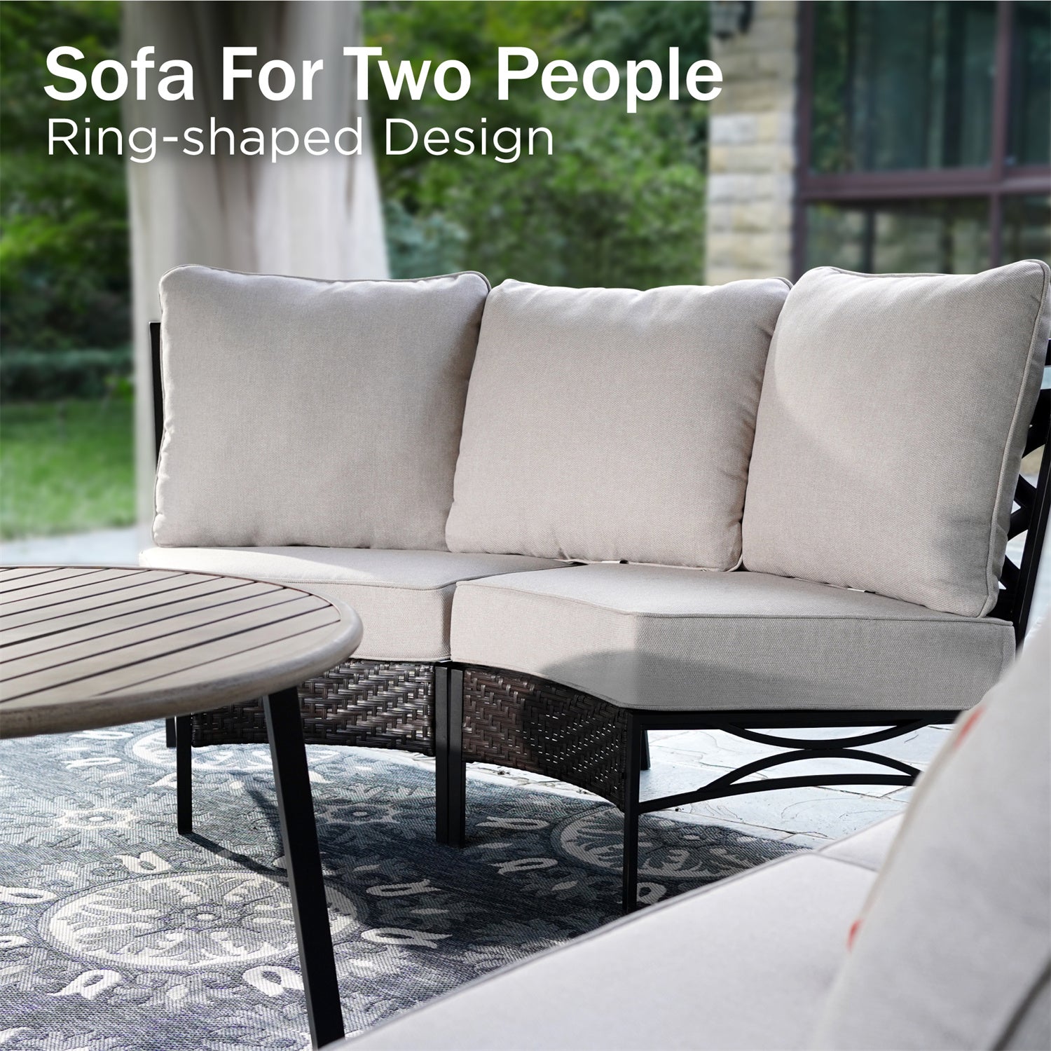 Curved Outdoor Sectional Sofa in Elegant Vines Design - Image 5