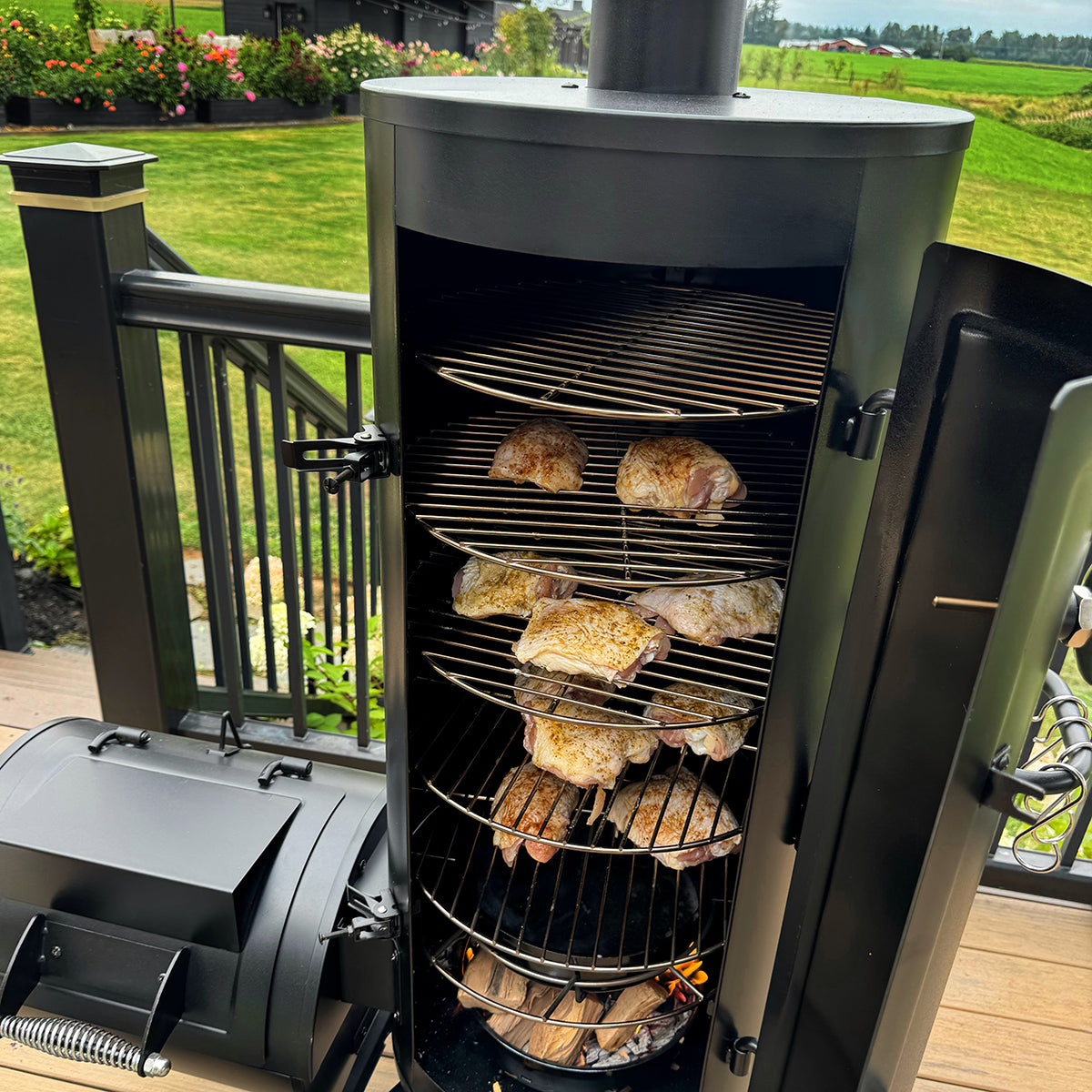 Vertical Charcoal Patio Smoker with Offset Smoke Box Domestic and Heave Duty-Captiva Designs - Image 3