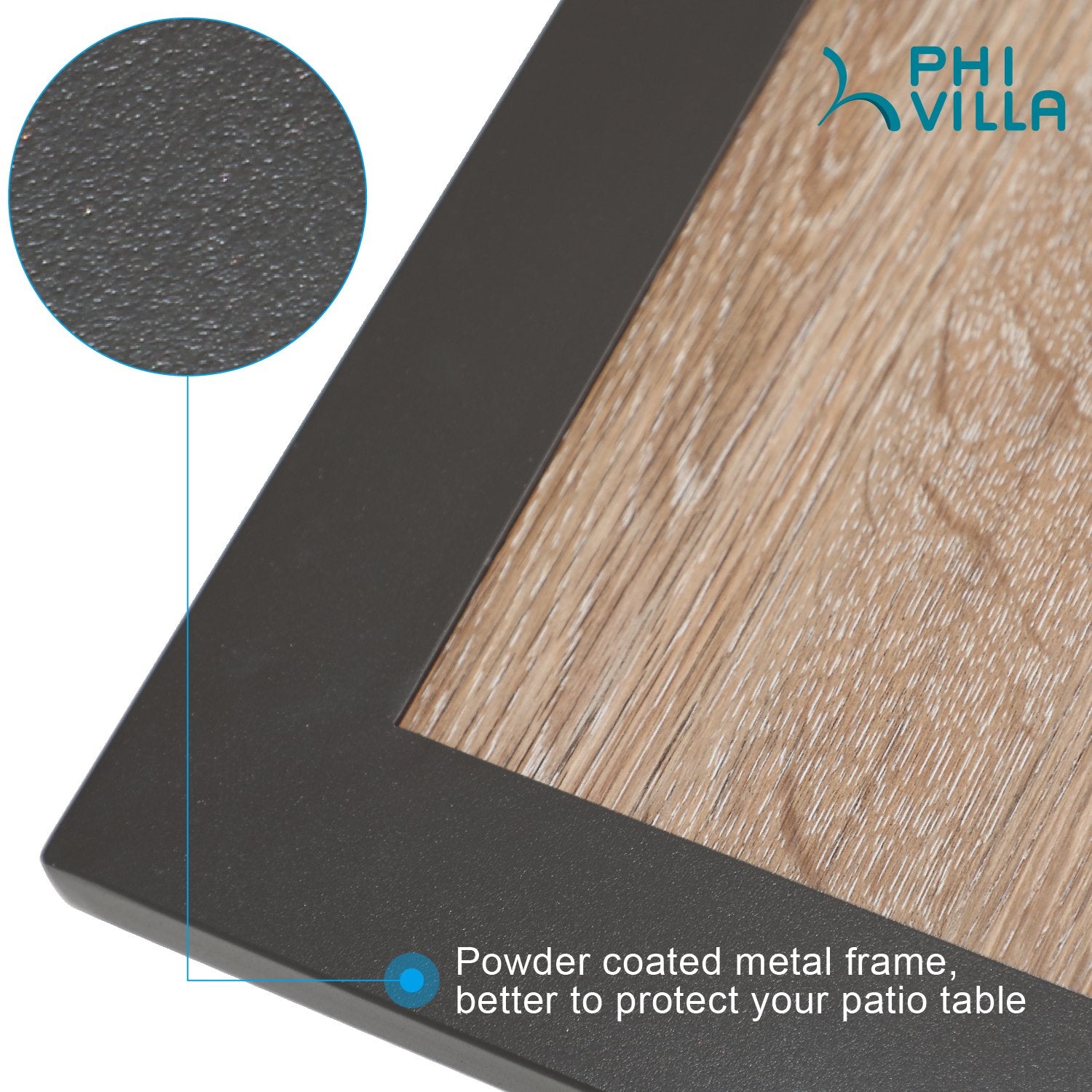 Phi Villa Wood-Look Patio Dining Table with Umbrella Hole - Image 5